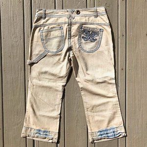 SOLD Free People Cropped Cargo Embroidered Pants Distressed Carpenters Jeans